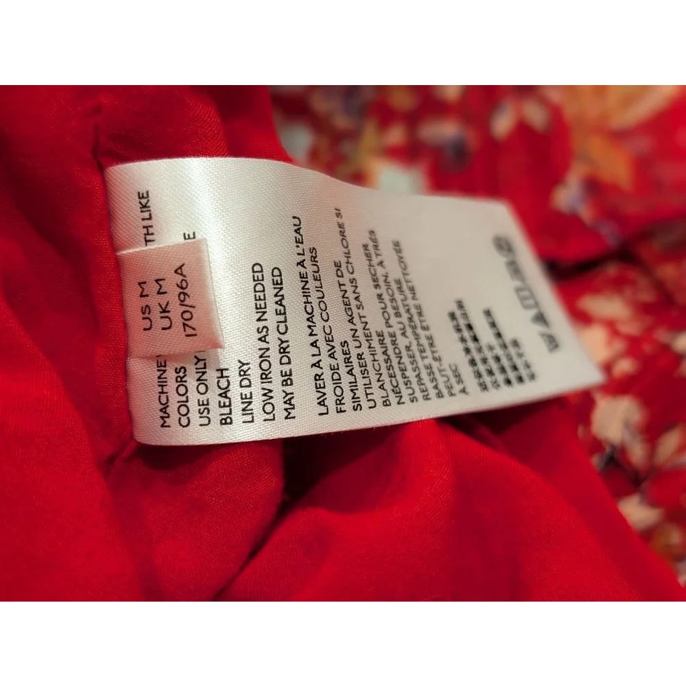 Women's Free People M Red Floral Long Sleeve Ruffle Mini Dress - Picture 10 of 12